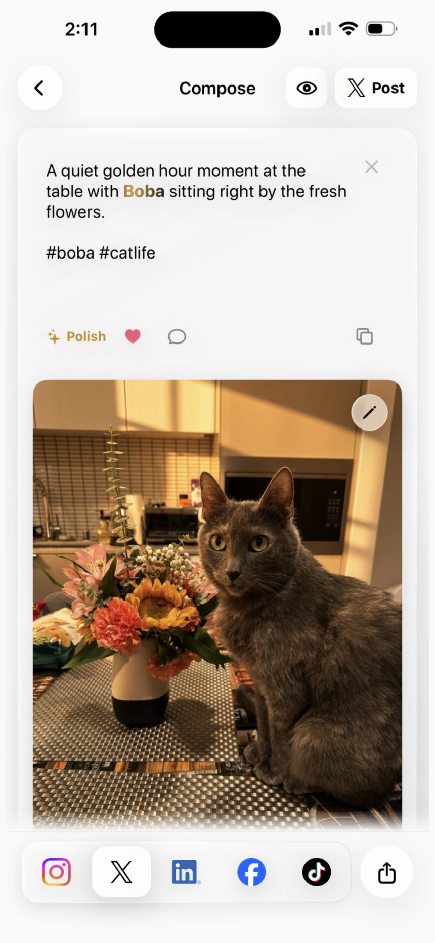 Caption ready to review and post to X in Zup